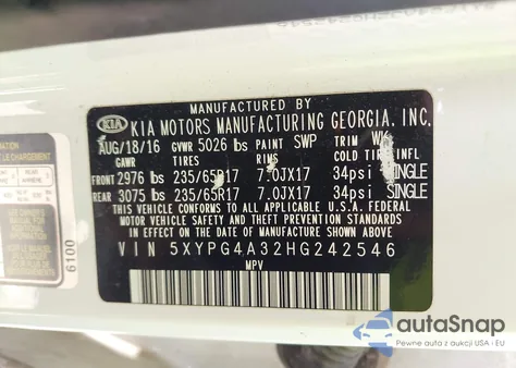 2017 Kia Sorento 2.4L Lx from USA, damaged, VIN 5XYPG4A32HG242546